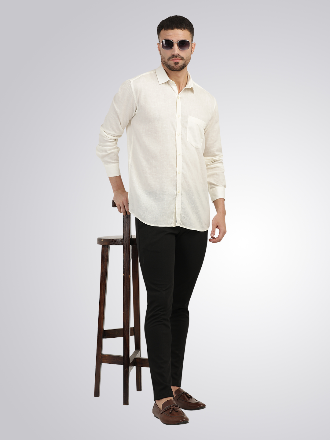 Ivory Linen Blend Solid Shirt