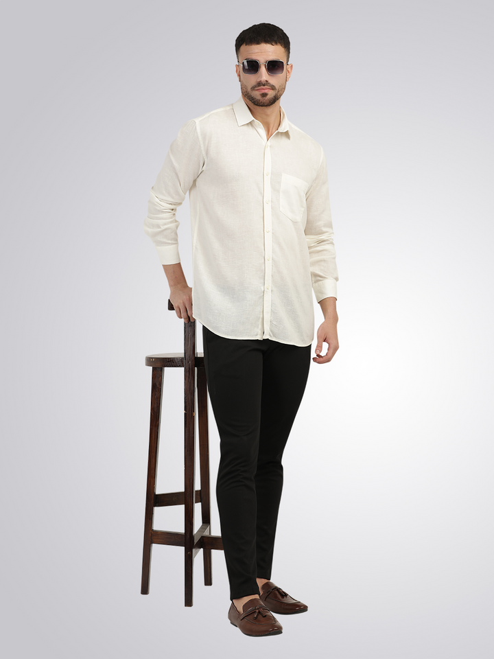 Ivory Linen Blend Solid Shirt