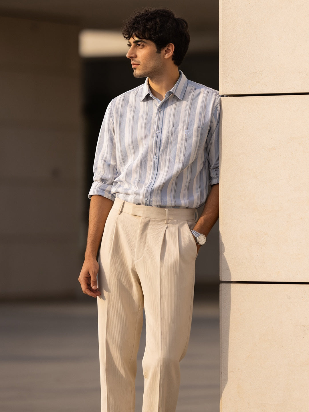 Blue Haze Vertical Stripes Casual Shirt