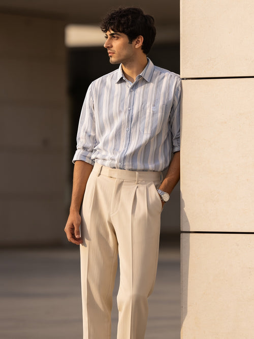 Blue Haze Vertical Stripes Casual Shirt