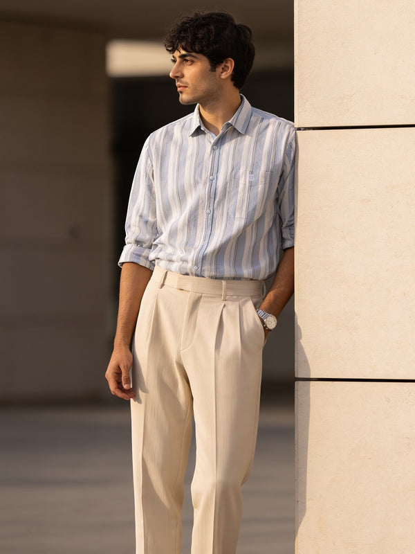 Blue Haze Vertical Stripes Casual Shirt