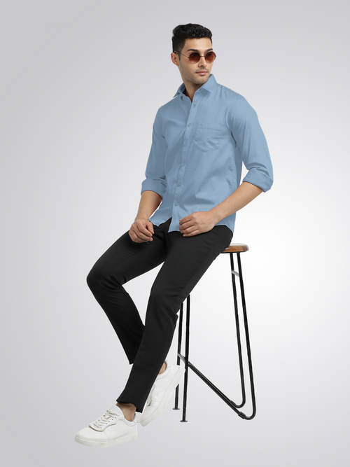 Dusty Blue Satin Solid Shirt