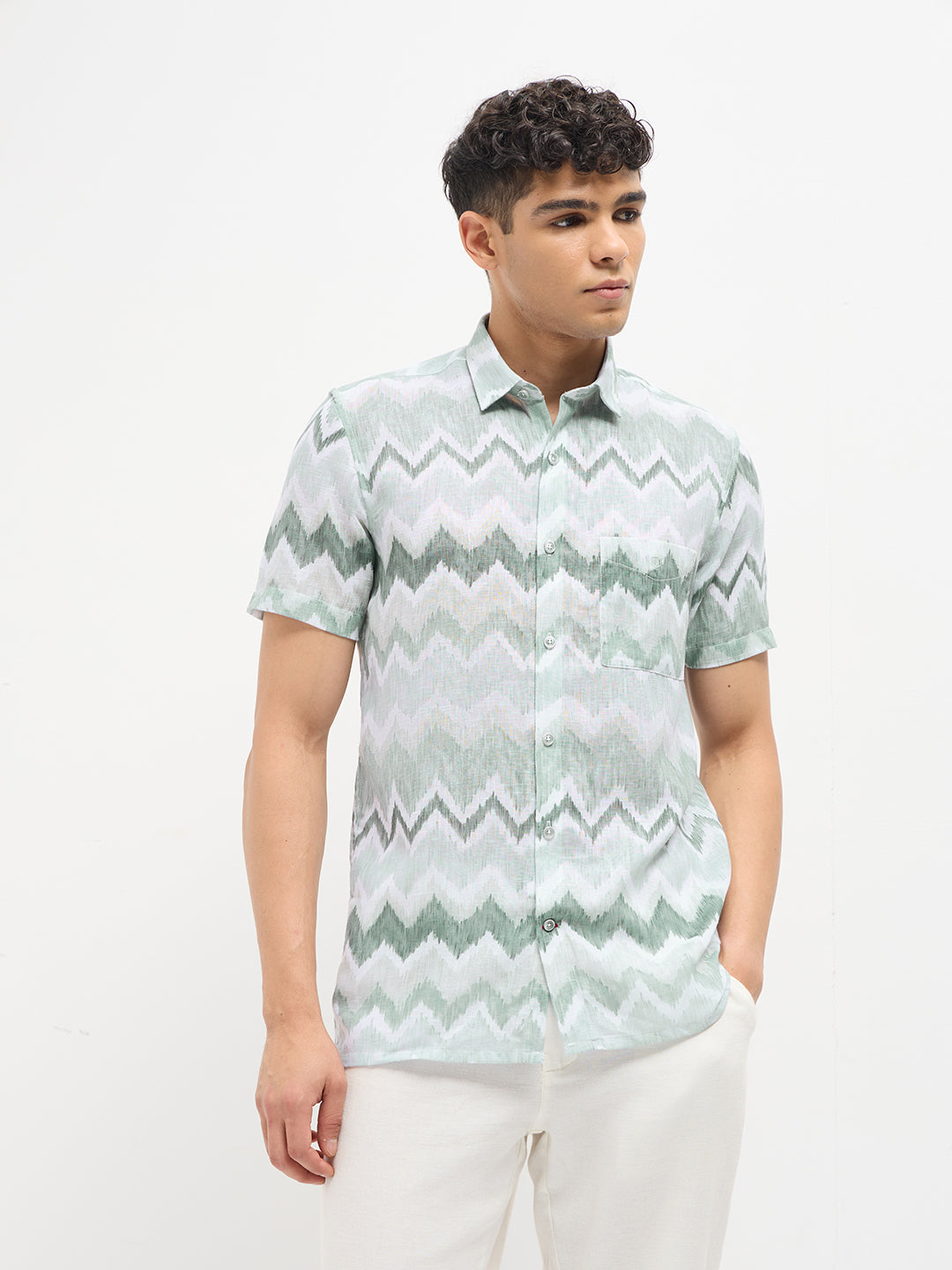Light Green Abstract Printed Casual Shirt
