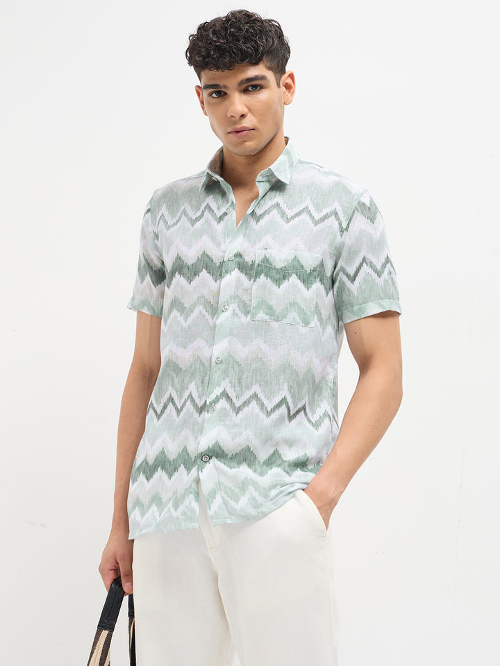 Light Green Abstract Printed Casual Shirt