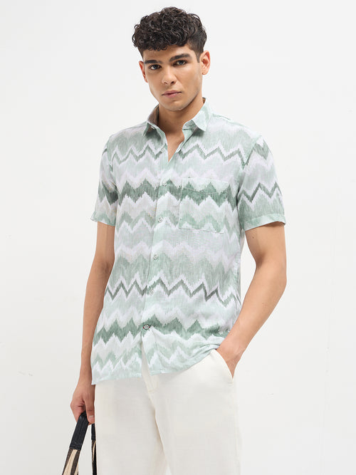 Light Green Abstract Printed Casual Shirt