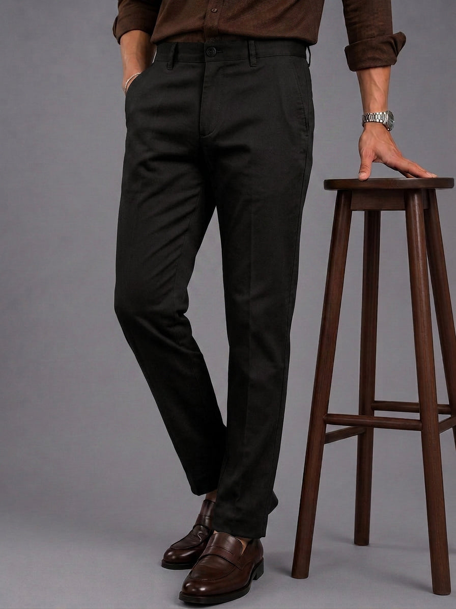 Deep Black Solid Casual Trousers