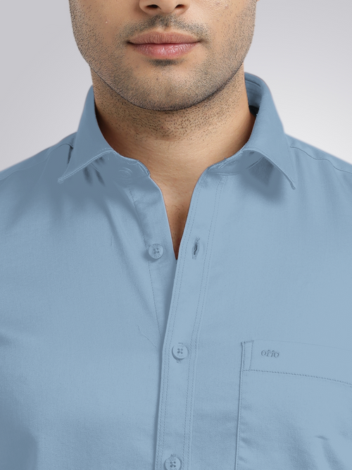 Dusty Blue Satin Solid Shirt