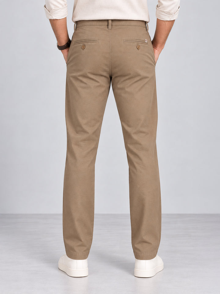 Warm Khaki Solid Casual Trousers