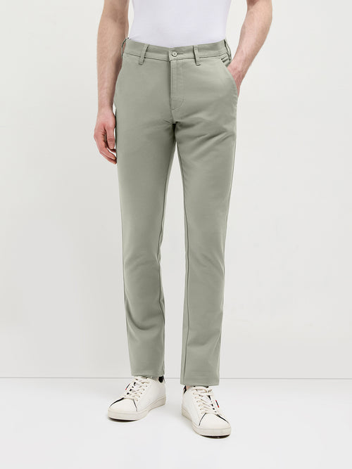 Pista Green Solid Casual Trousers