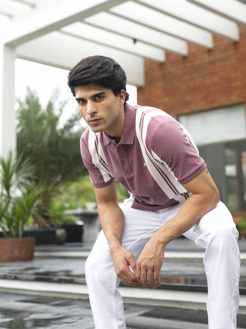 Purple Vertical Stripes Polo T Shirt