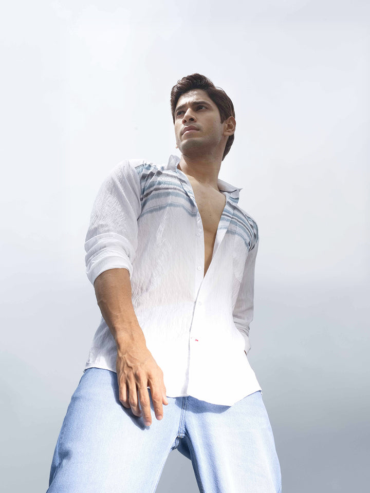 Light Blue Horizontal Stripes Casual Shirt