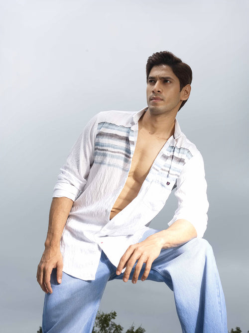 Light Blue Horizontal Stripes Casual Shirt