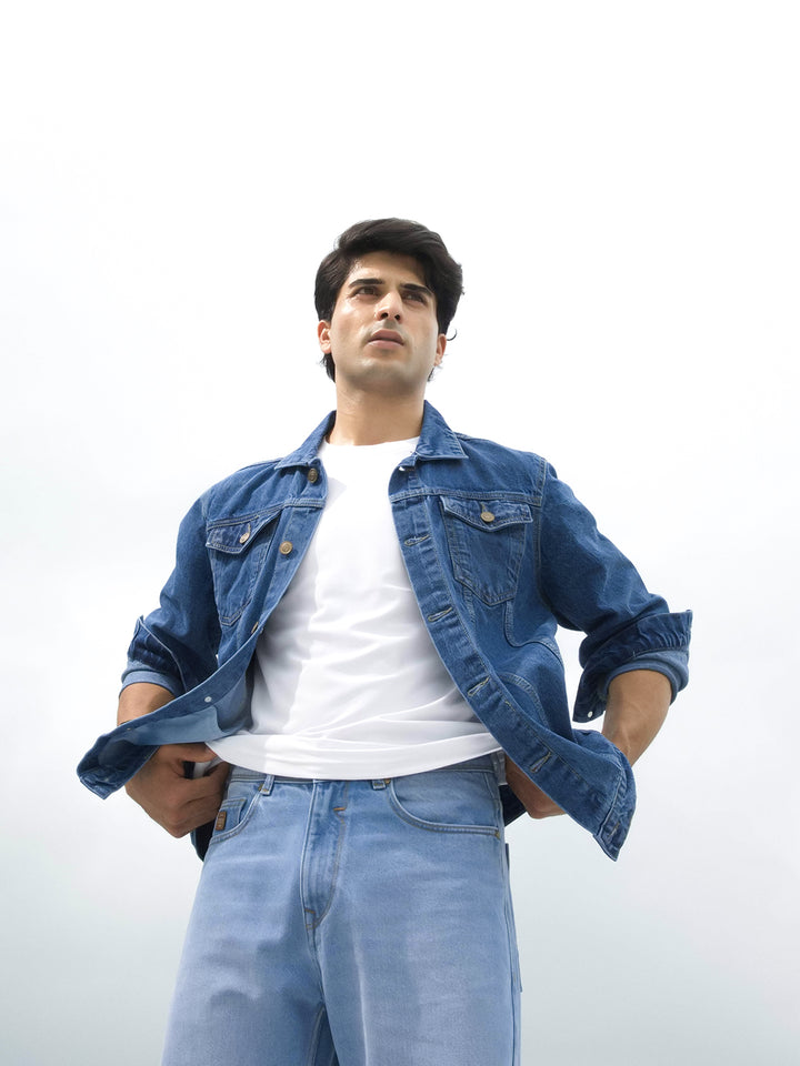 Mid Blue Plain Denim Jacket