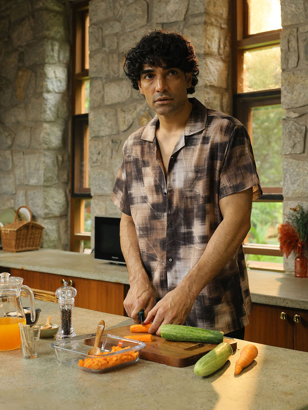 Brown with Black Geometric Printed Casual Shirt