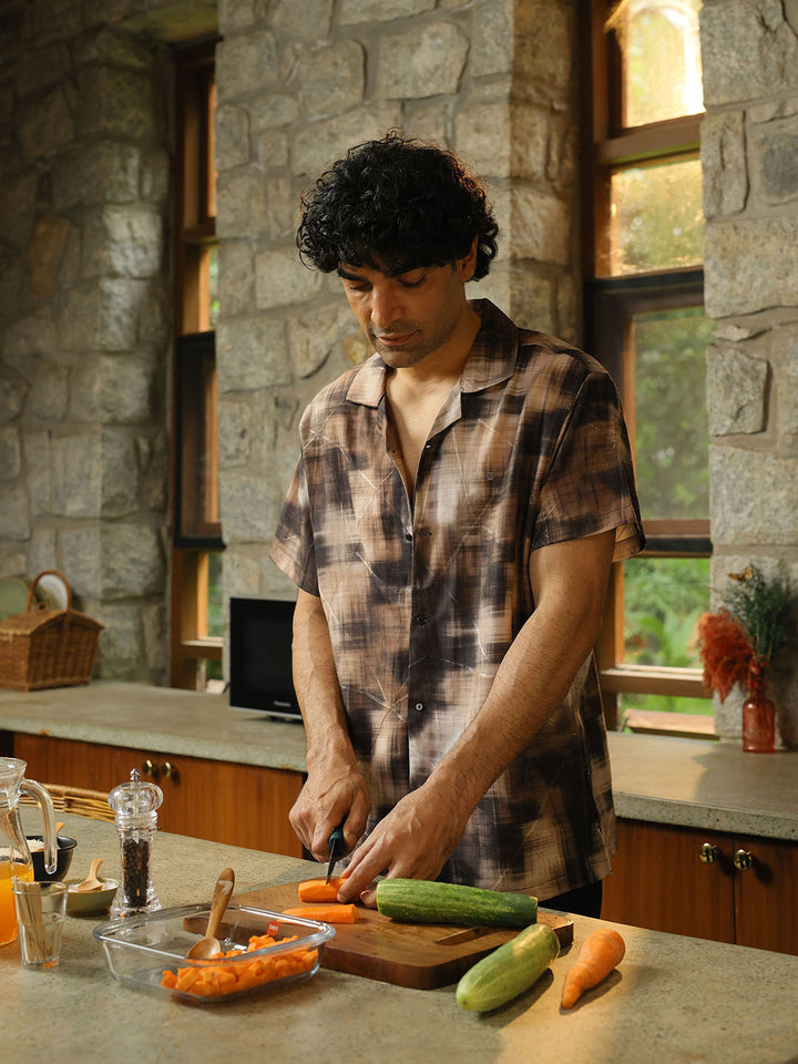 Brown with Black Geometric Printed Casual Shirt