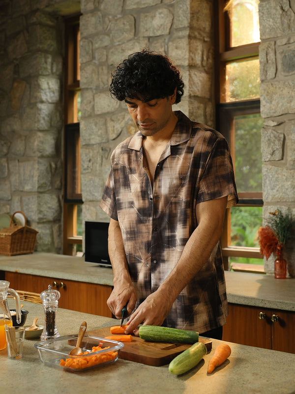 Brown with Black Geometric Printed Casual Shirt