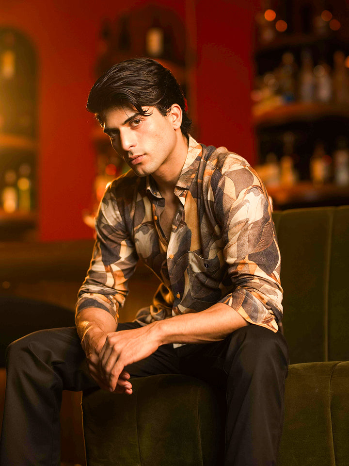 Brown Abstract Printed Casual Shirt