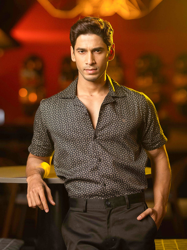 Mocha Brown Geometric Printed Casual Shirt