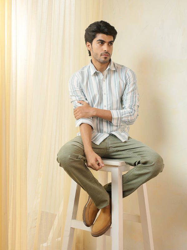 Green Stripes Semi Causal Shirt