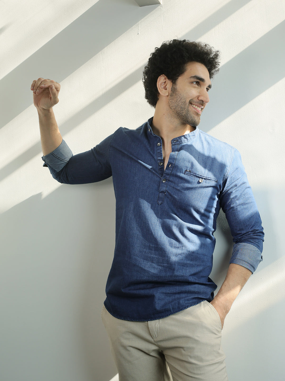 Dark Blue Casual Denim Shirt –