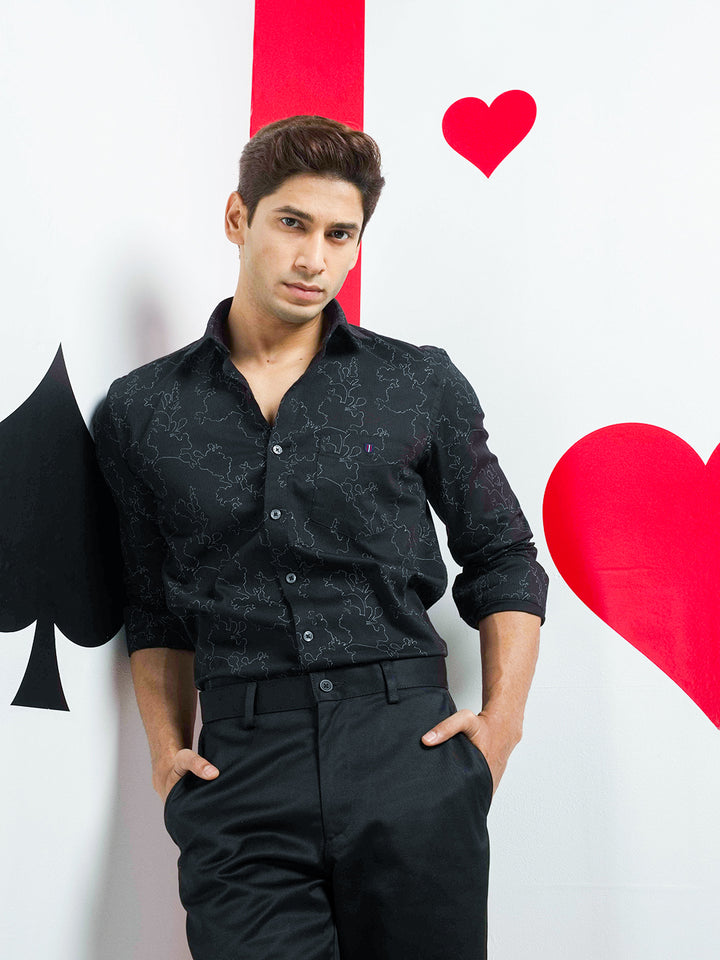 Black Floral Printed Casual Shirt