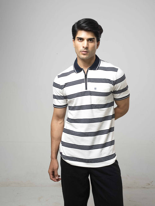Dark Blue Stripes Polo T Shirt