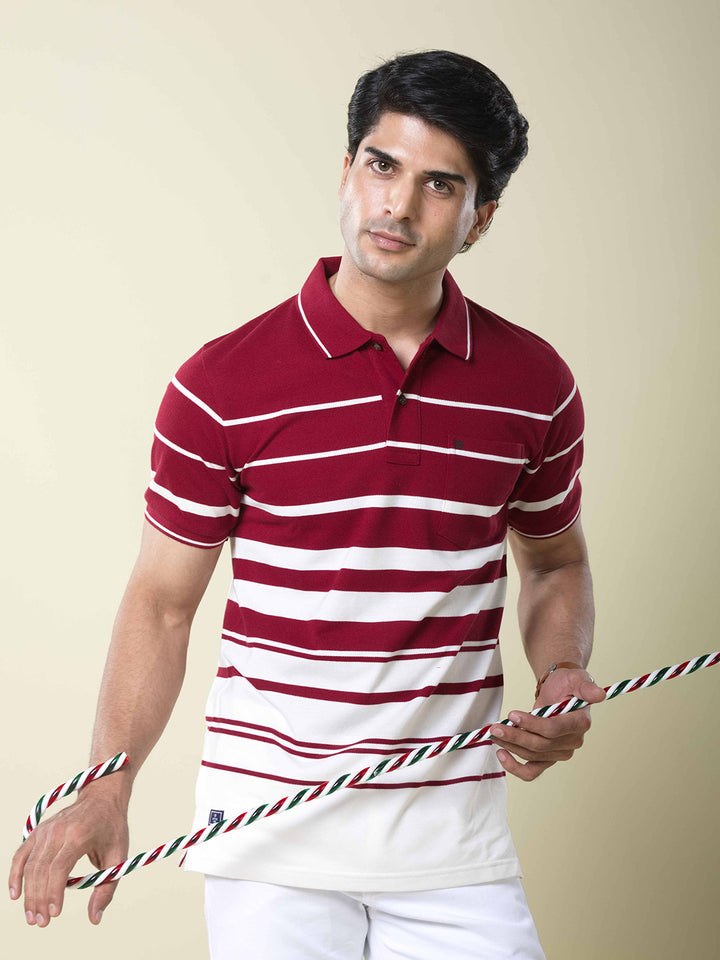 Red Horizontal Stripes Polo T Shirt