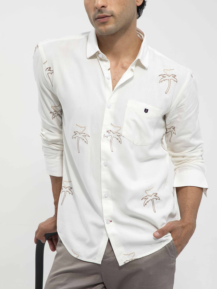 White Printed Casual Shirt