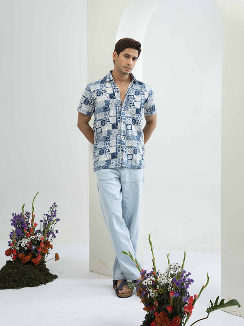 Ink Blue Printed Casual Shirt