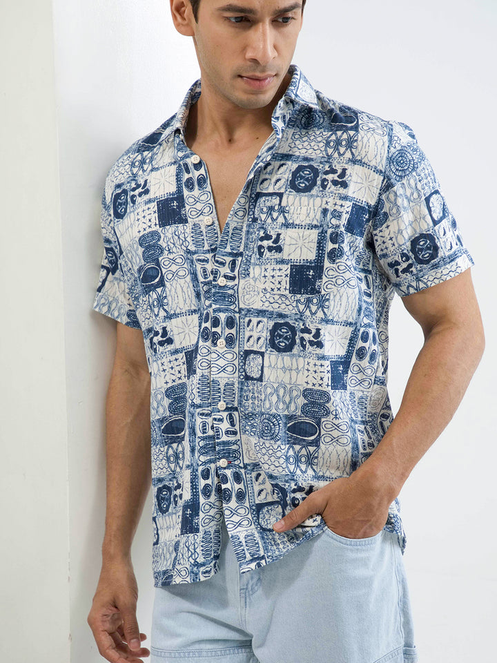 Ink Blue Printed Casual Shirt