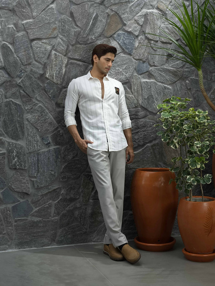 Brown Vertical  Stripes Casual  Shirt