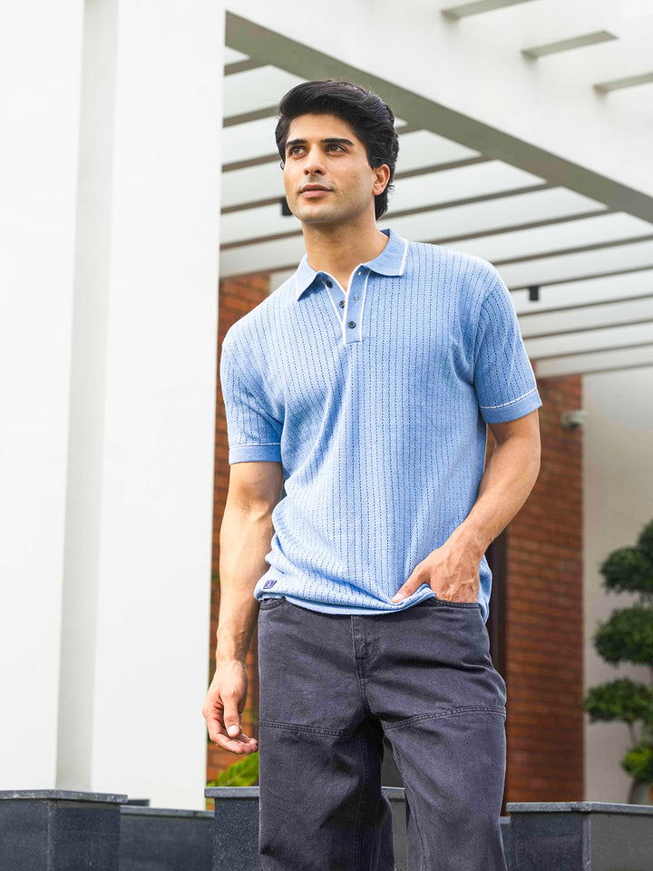 Blue Stripes Polo T Shirt
