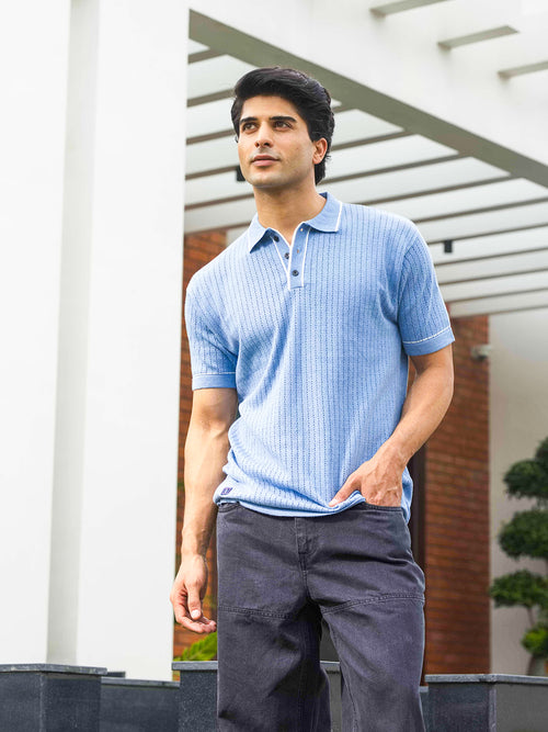 Blue Stripes Polo T Shirt
