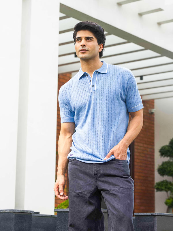 Blue Stripes Polo T Shirt