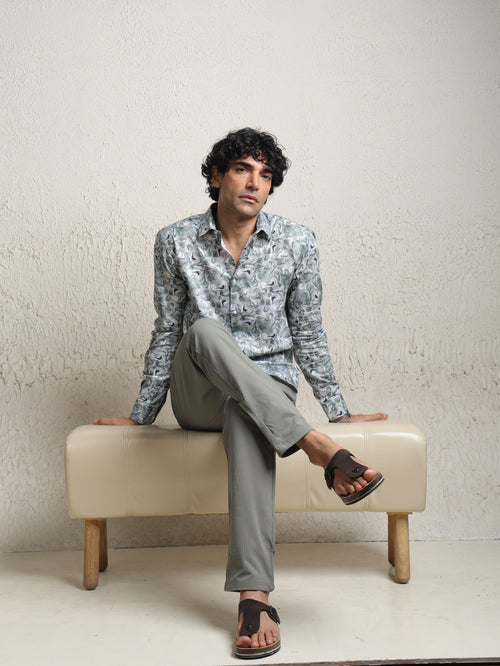 Grey Abstract Printed Casual Shirt