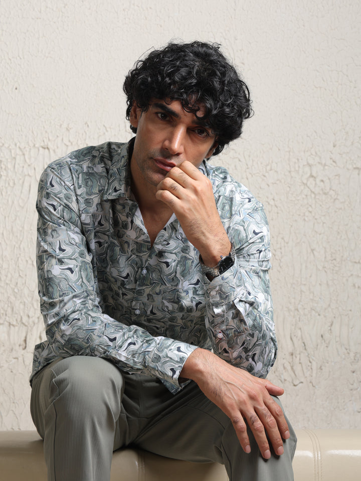 Grey Abstract Printed Casual Shirt