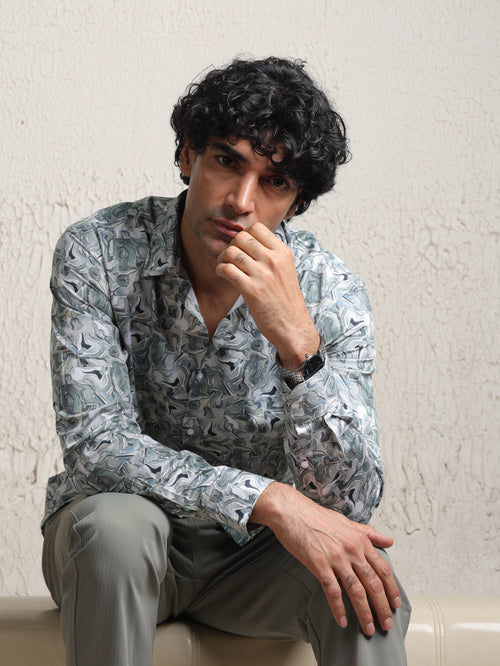 Grey Abstract Printed Casual Shirt