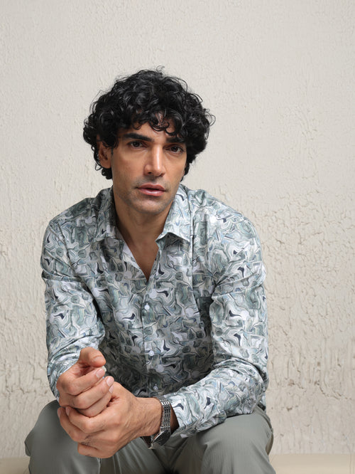 Grey Abstract Printed Casual Shirt