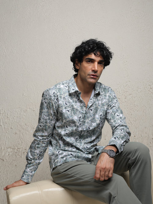 Grey Abstract Printed Casual Shirt