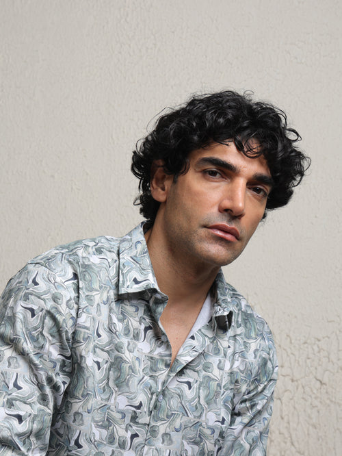 Grey Abstract Printed Casual Shirt