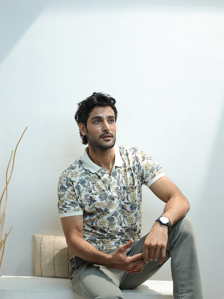 Multicolor Floral Printed Polo T Shirt