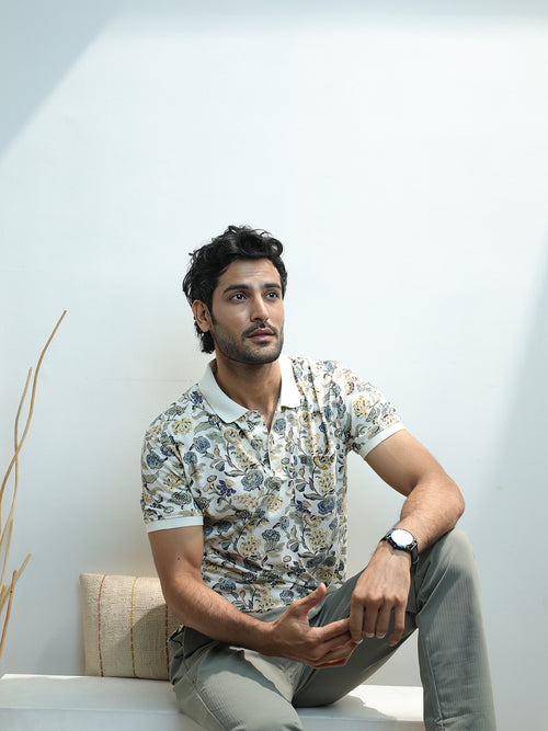 Multicolor Floral Printed Polo T Shirt