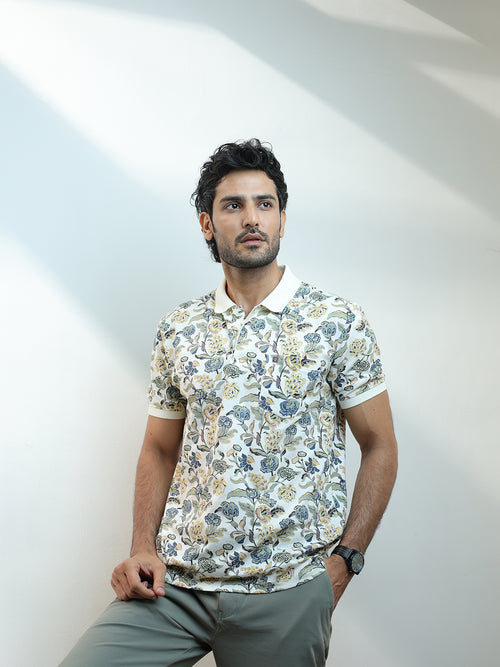 Multicolor Floral Printed Polo T Shirt