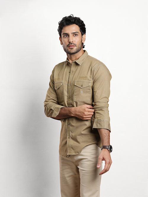 Khaki Casual Printed Shirt