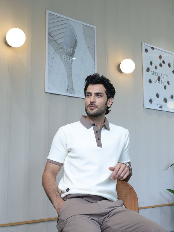 Beige Plain Polo T Shirt