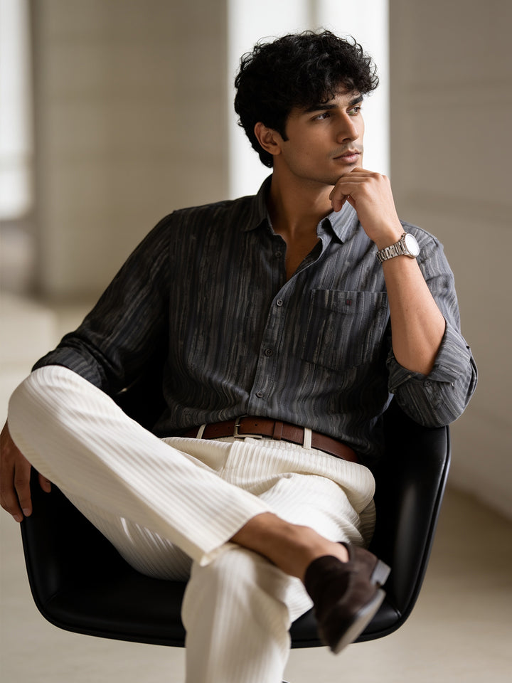 Shadow Grey Vertical Stripes Casual Shirt