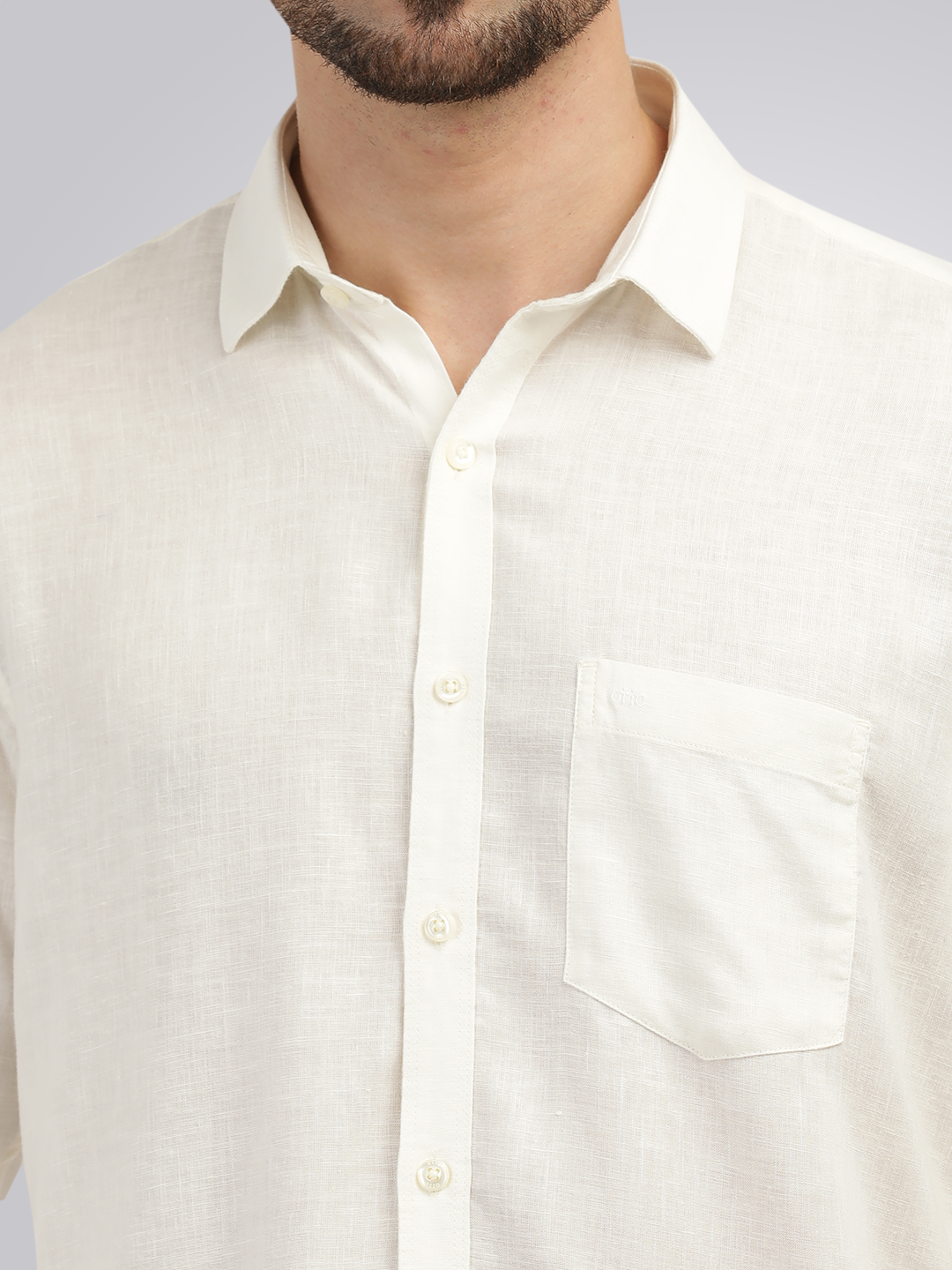 Ivory Linen Blend Solid Shirt