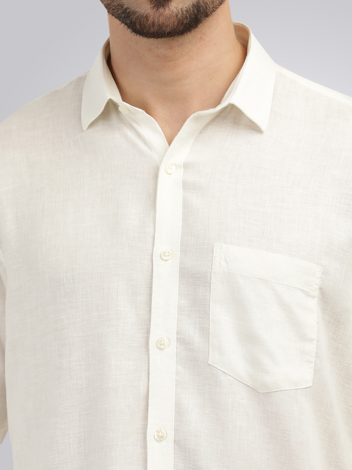 Ivory Linen Blend Solid Shirt