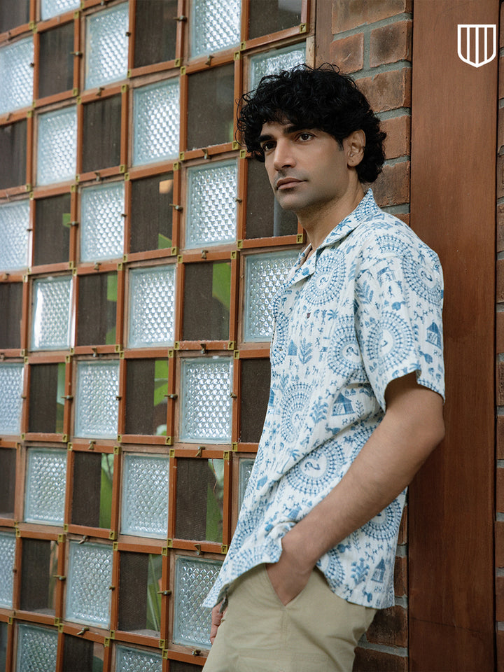 Sky Blue Printed Casual Shirt