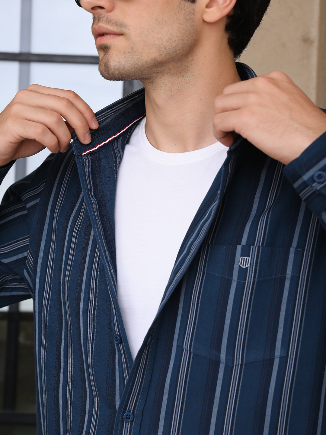 Blue Steel Vertical Stripes Casual Shirt
